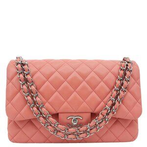 Chanel  Jumbo Classic Double Flap Quilted Lambskin Leather Shoulder Bag Pink